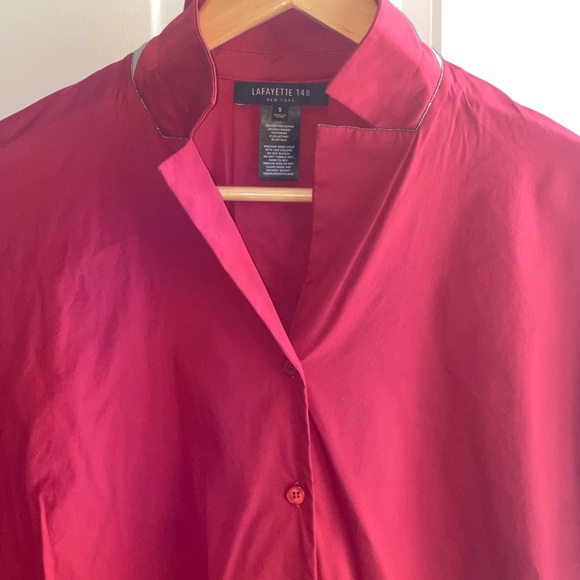 Lafayette 148 Dark Red Maroon 3/4 Sleeve Button Down Blouse Sparkle Beads Monili - Picture 3 of 8
